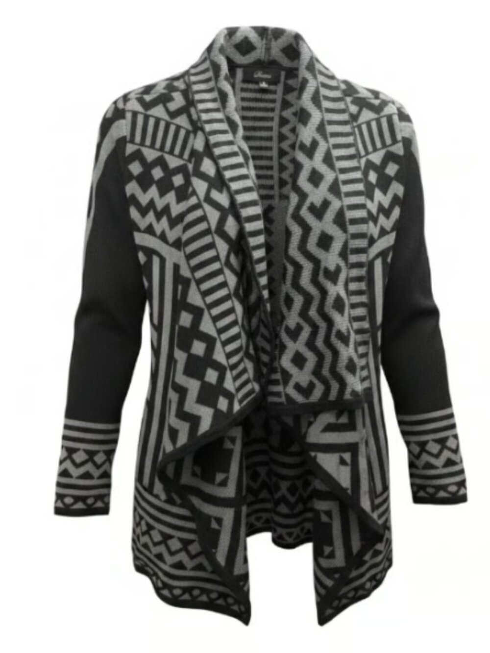 Sisters Black Geometric Open Cardigan Sweater Women’s S